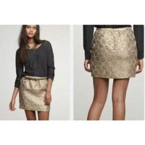 NWT Aqua Gold Lamée Twee Weddingguest Event Prom Tapestry Mini Skirt S